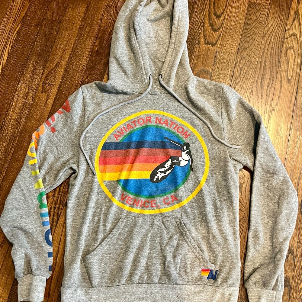 Aviator Nation gray pullover hoodie sweatshirt small, excellent condition